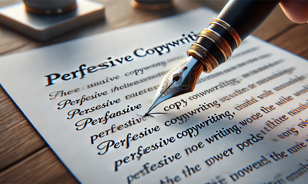 Una penna che scrive su un foglio di carta, per rappresentare l'importanza della comunicazione efficace nel copywriting.